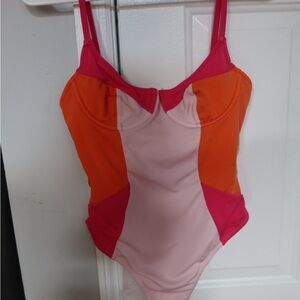 Solid and Striped one piece bathing suit